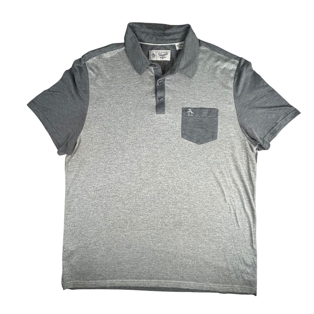 Original Penguin Mens XL Grey Colorblock Short Sleeve Pocket Polo Shirt